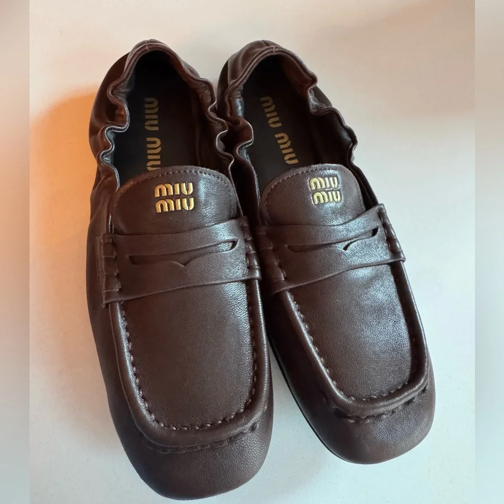 Miu Miu Loafer Brown Ruches nappa leather loafers size 37 boat shoe - Picture 2 of 10